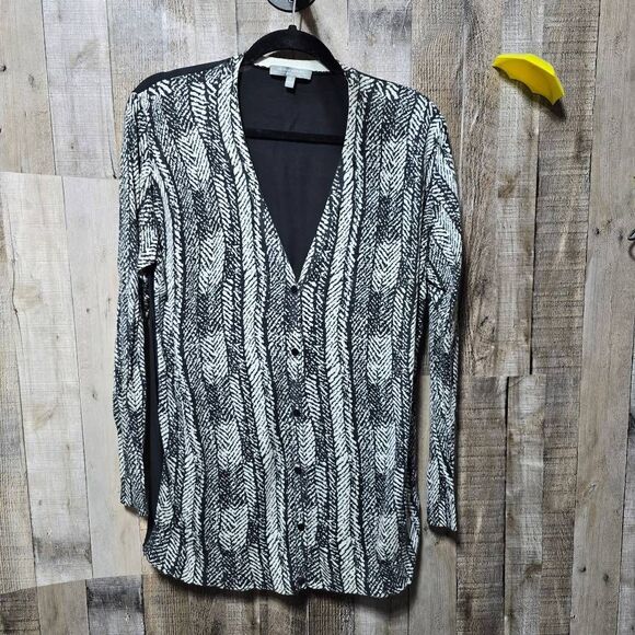 Neiman Marcus The Cashmere Collection Black and White Print Cardigan Cashmere Si - Picture 1 of 5